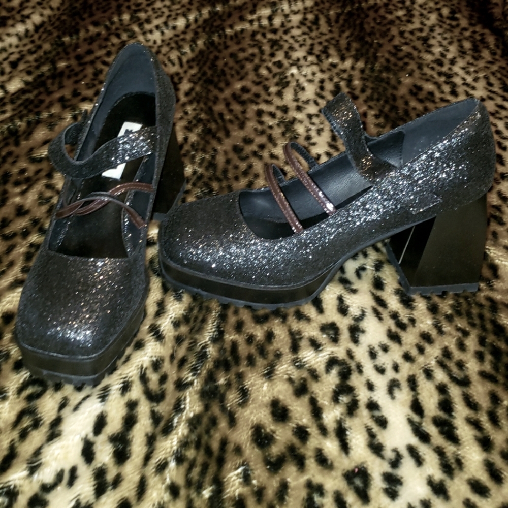 DOLLS KILL ZEMETA Nighty Mary Jane GLITTERY Heels PLATFORMS 10 NWOB GOTH